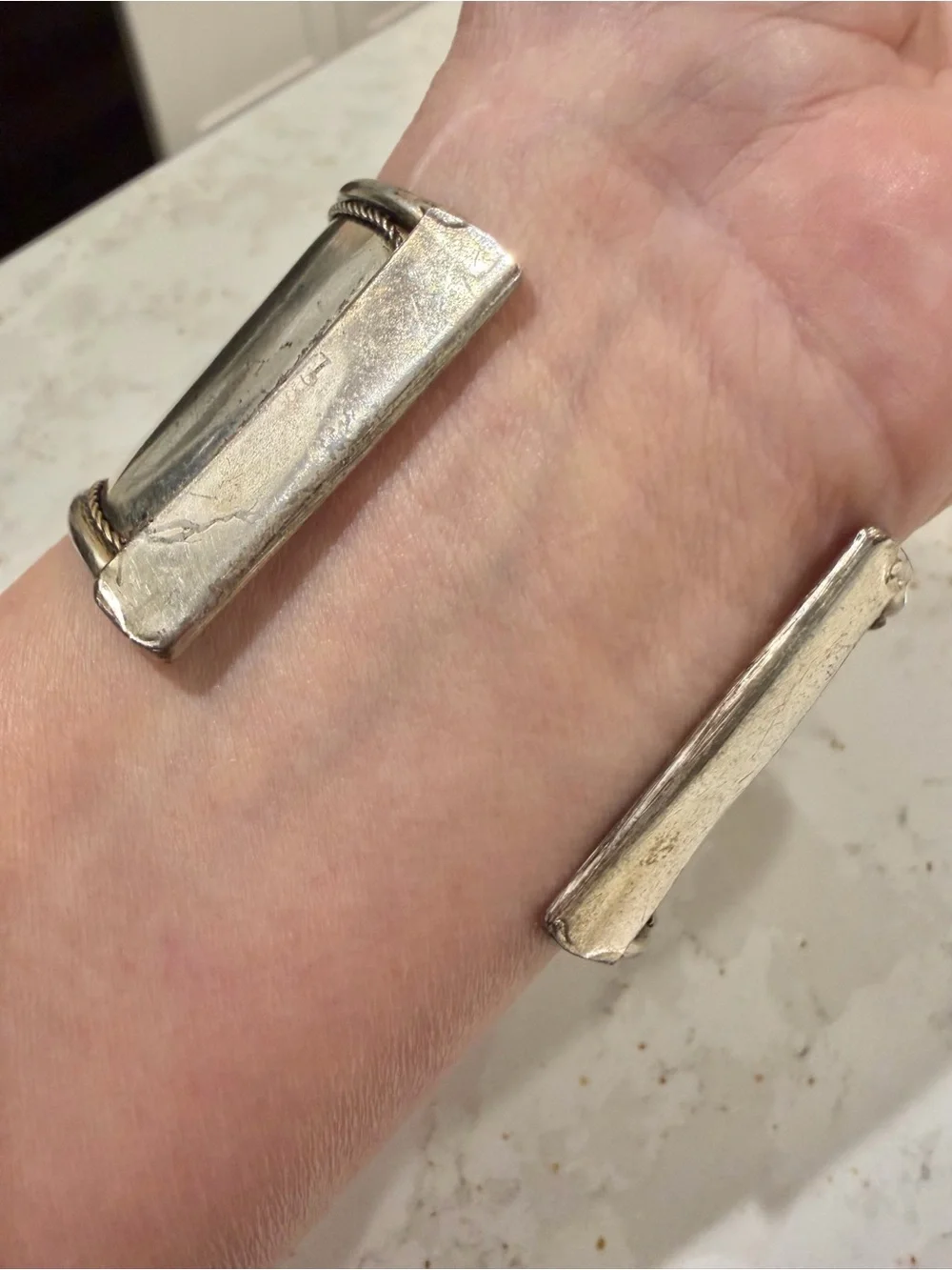 Silver-Tone Cuff Bracelet with Bright Blue Stone
